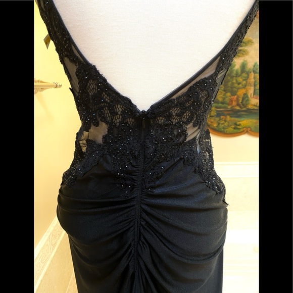 NEW Sexy La Femme Gorgeous Black Lace with Rhinestones Illusion Fitted Gown 12 - Picture 15 of 16